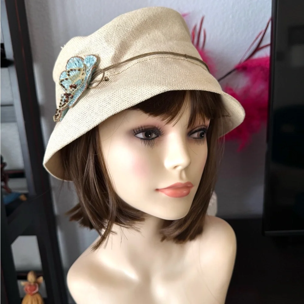 Coldwater Creek Bucket Hat with Blue Floral Accent